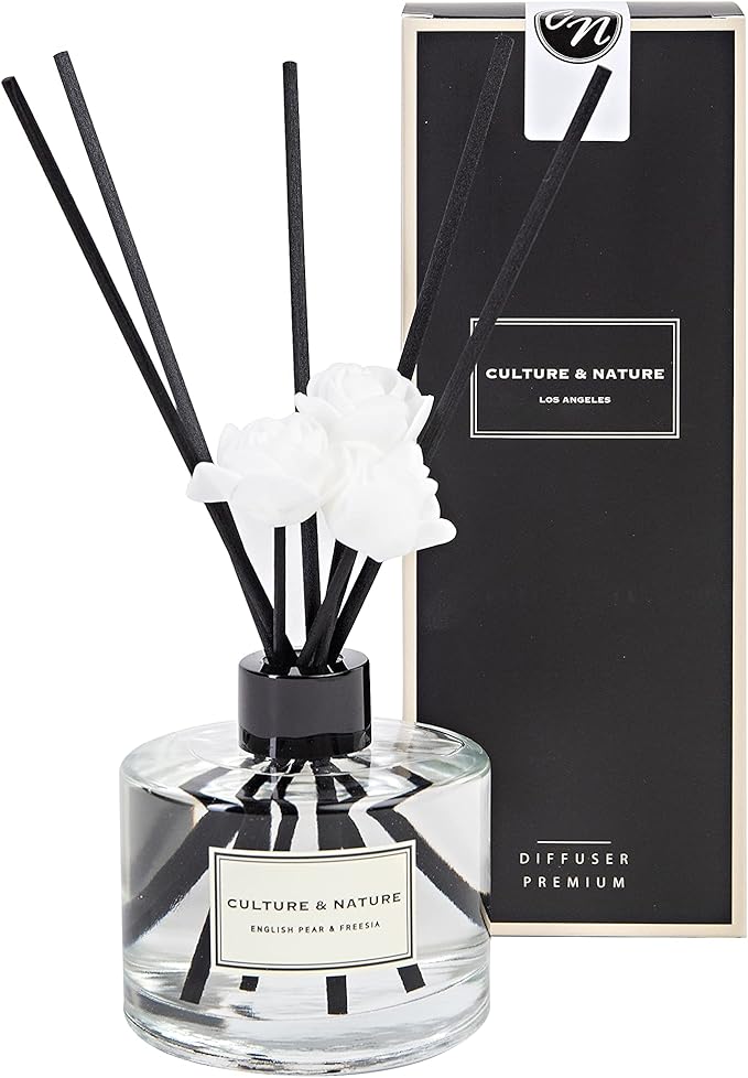 CULTURE & NATURE Reed Diffuser Set 6.7oz (200ml) English Pear & Freesia Scented Diffuser with Sticks Home Fragrance Reed Diffuser for Bathroom Shelf Decor