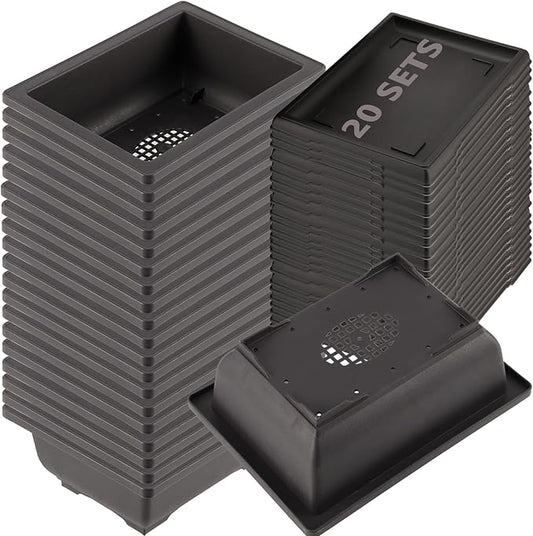 KINJOEK 20 PCS 6.5 Inch Bonsai Training Pots, Rectangular Plastic Bonsai Pots, Flower Succulent Pots Container for Garden, Indoor, Home Decorative