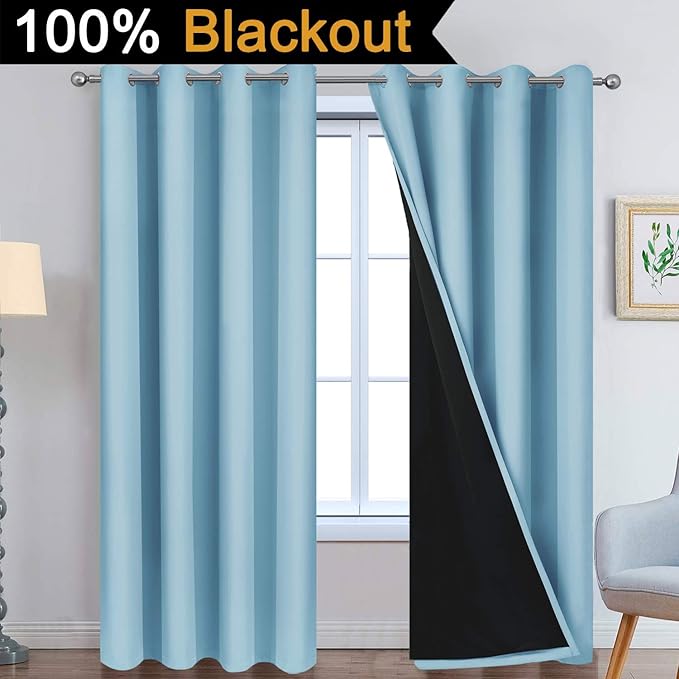 Yakamok 100% Blackout Curtains Energy Saving Thermal Insulated 2 Thick Layers