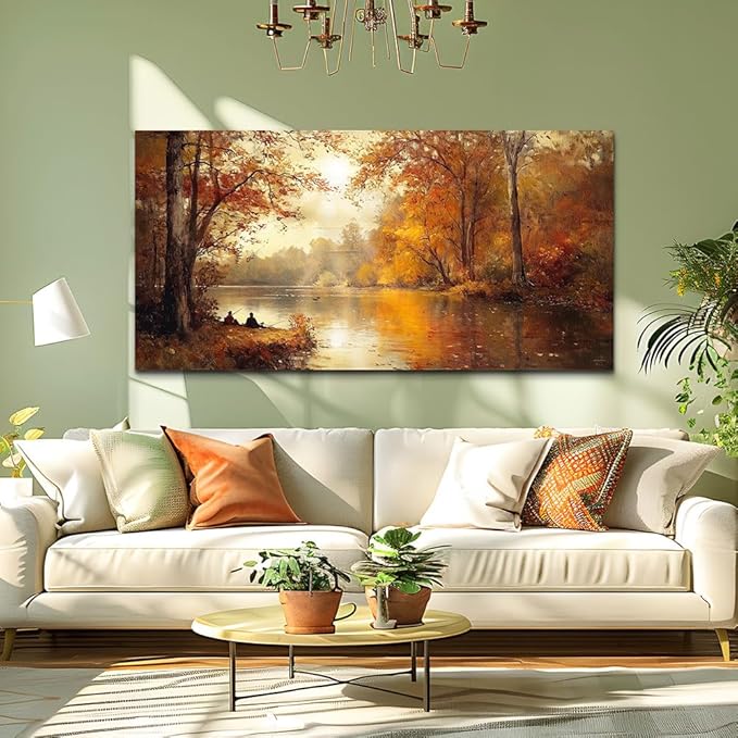 FUHAIHUA Canvas Wall Art For Living Room Large Wall Decor For Office Modern Bedroom Decorations Saffron Yellow Tree Landscape Pictures Forest Paintings Artwork Ready To Hang Home Decor 30"x60"