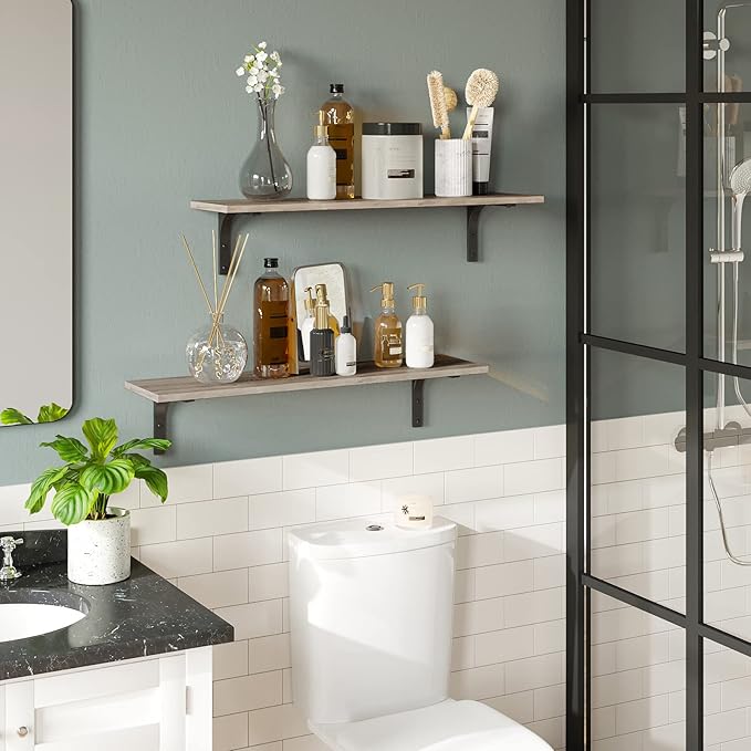 DINZI LVJ Long Wall Shelves, 31.5 Inch Wall Mounted Shelves Set of 2,