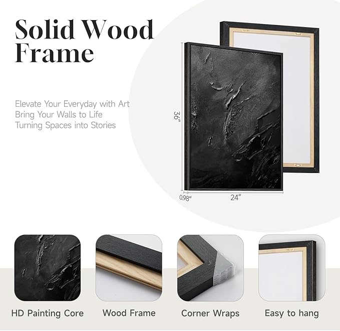 Large Framed Black Abstract Wall Art Set of 2