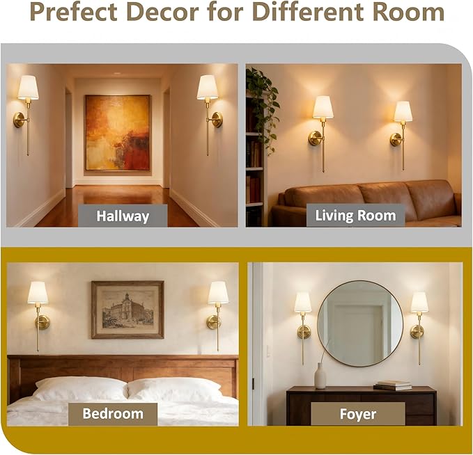 DORESshop Battery Operated Wall Sconce Set of 2, Wireless Wall Light Easy to