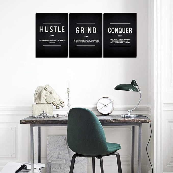 KAWAHONE Grind Hustle Conquer Success Wall Art, Motivation Canvas Wall Decor