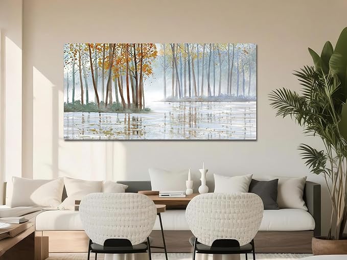 Arjun Birch Trees Wall Art Canvas Forest Landscape Picture Painting, Nature Modern Artwork Large Framed for Living Room Bedroom Home Office Wall Decor 48"x24"