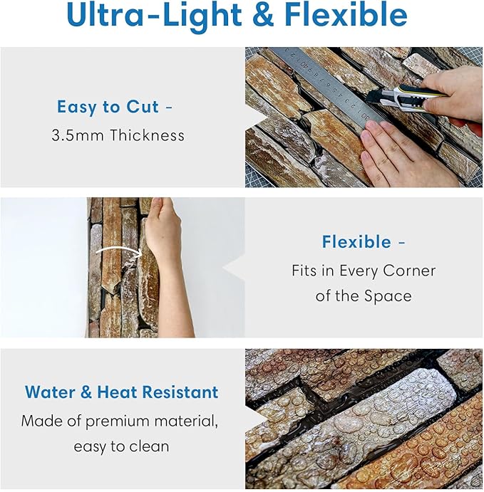 COMSTICKC 3D Faux Stone Wall Panel Peel and Stick Wall Sticker, Ultra-Light
