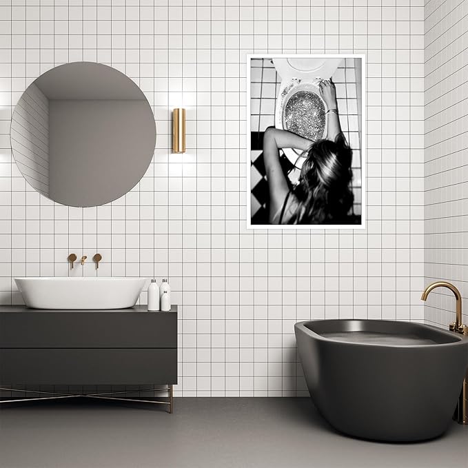 Liyark Funny Bathroom Wall Art Black and White posters Bar Disco Party prints