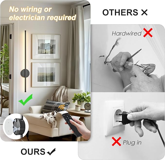 Battery Operated Modern Wall Sconces Set of Two, Rechargeable Wireless Wall