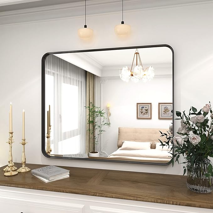 VooBang Bathroom Mirror 24x32 inch, Modern Round Corner Bathroom Vanity Mirror
