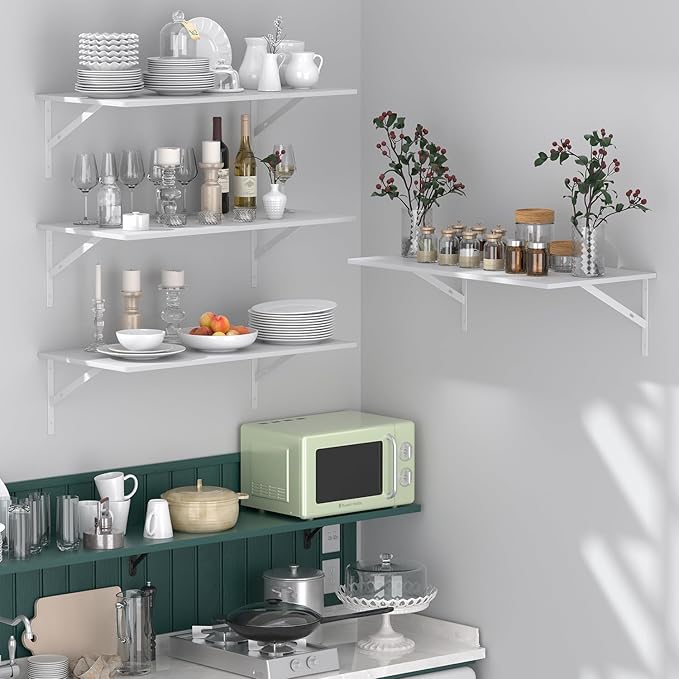 Deep Floating Shelves for Wall Set of 3, 24W x 12 Inch Deep White Floating