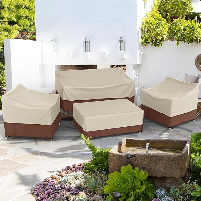 Gasadar Patio Furniture Cover , Outdoor Furniture Covers Waterproof for Patio Loveseat, Chair and Coffee Table, Beige & Brown