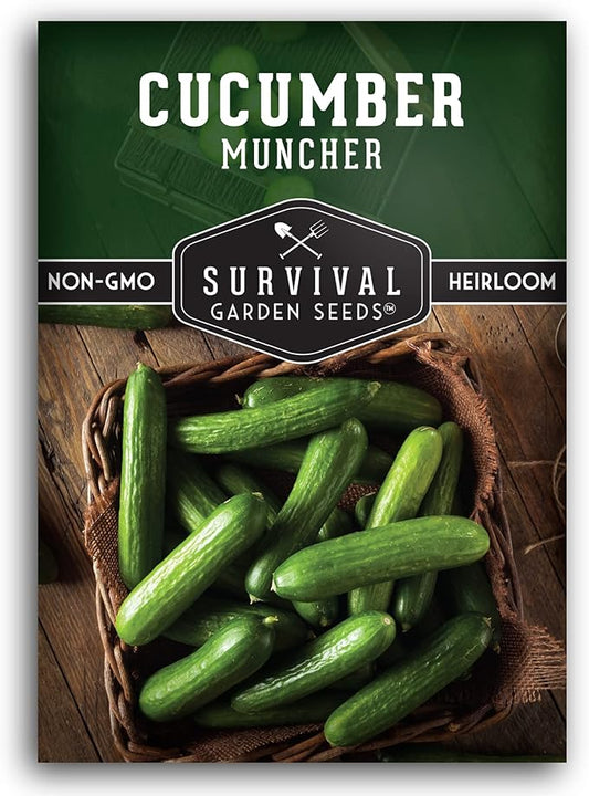 Muncher Cucumber Seeds for Planting | Burpless Variety with Smooth Skin for Snacking or Slicing â Survival Garden Seeds (1 Pack)