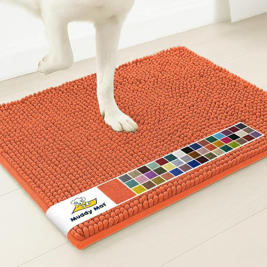 Muddy MatÂ® | Super Water Absorbent Door Mat Indoor, Microfiber Quick Dry Chenille Entryway Rug, Slip Resistant Front Door Mat, Indoor Mats for Entryway, Machine Washable Pet Rug, Coral 3ft x 4ft