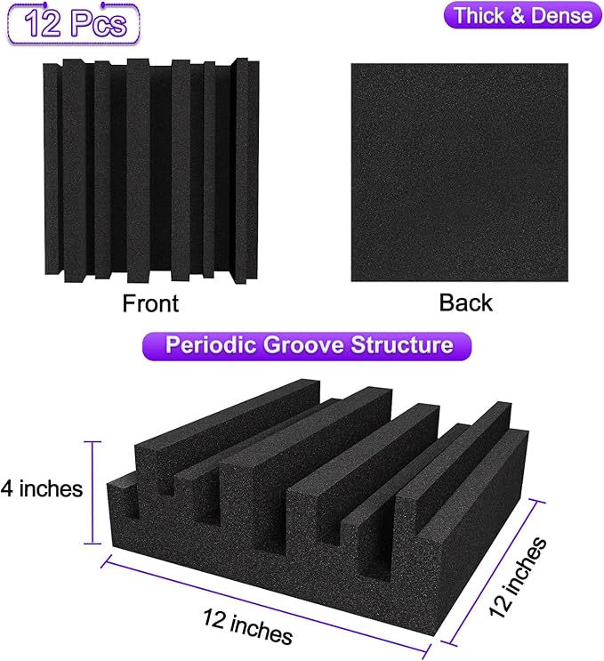 TroyStudio Thick Acoustic Foam Panels, Dense Soundproof Padding Tile, Recording