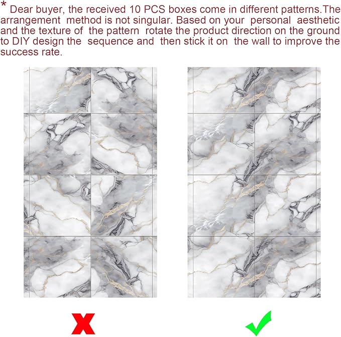 Chejiaye 10pcs Marble Peel and Stick Backsplash Waterproof Washroom Wall Panels