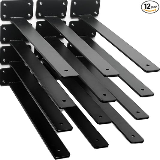 12 Pack - 14 inch Black Hidden L Shelf Bracket Iron Floating Shelf Brackets