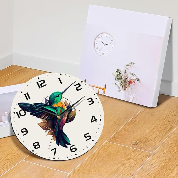 Flaying Hummingbird Bird Wall Clock Silent Non-Ticking Battery Operated Clock