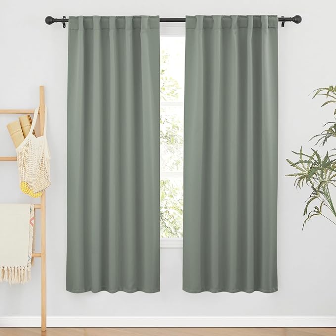 RYB HOME Sage Green Curtains for Bedroom Living Room, Vertical Privacy UV