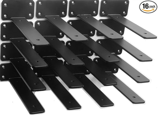 16 Pack - 8 inch Black Hidden L Shelf Bracket Iron Floating Shelf Brackets