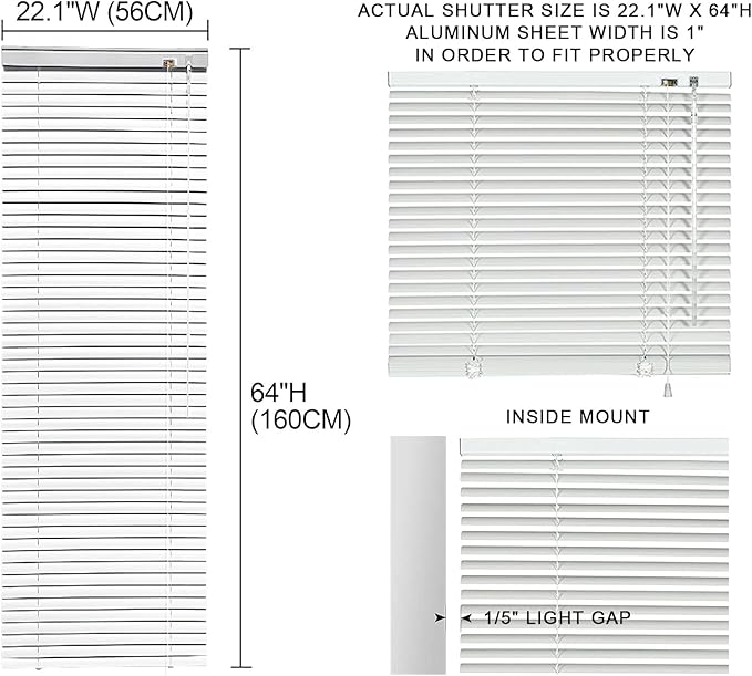 YIIBAII Mini Blinds Suitable for 22.5" W x 64" H Windows 1" Aluminum Horizontal