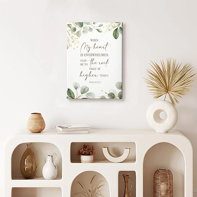 HIWX Christian Bible Verses Wall Decor, When My Heart Is Overwhelmed Religious