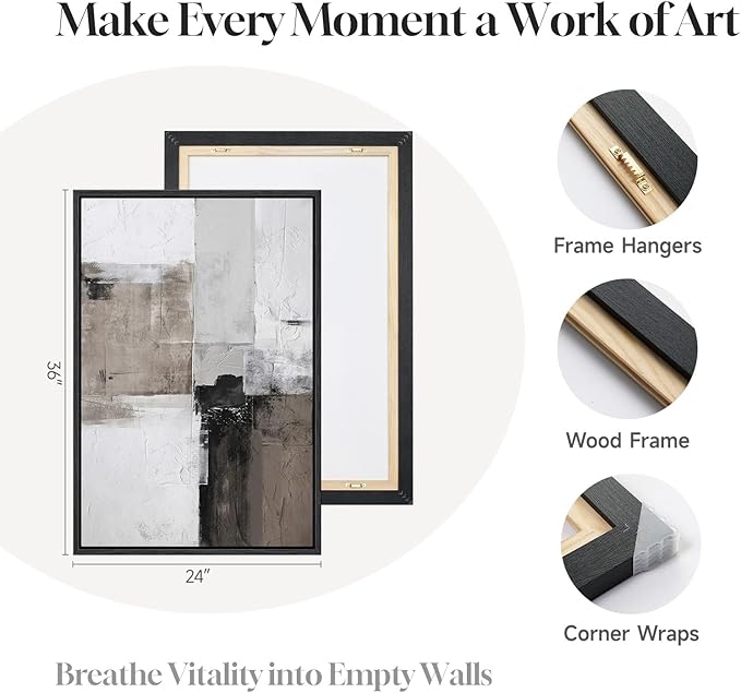 Framed Abstract Black and White Brown Wall Art