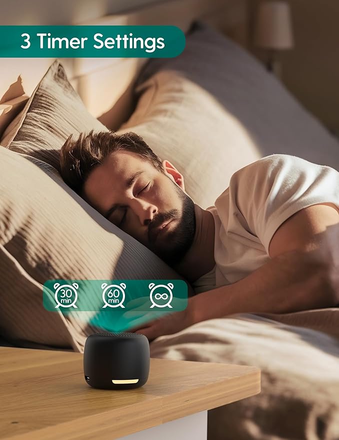 Babelio White Noise Sound Machine, Night Light, Mini and Portable, 15 Non-looping Sounds, Timer, Memory Function, for Adults Baby, Travel