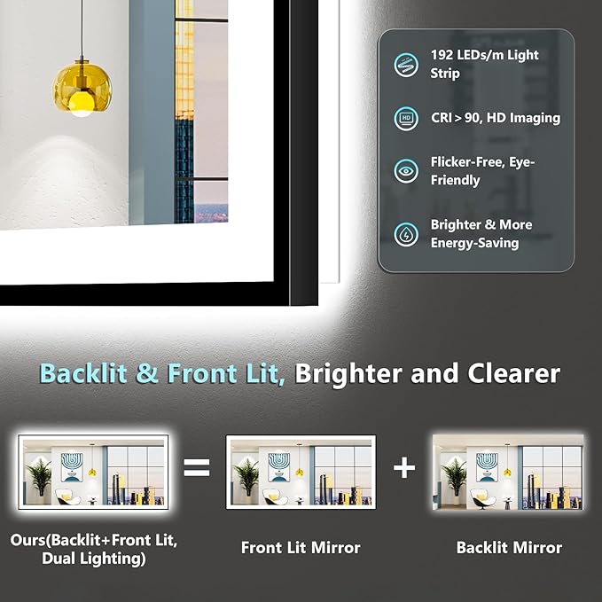 77x36 Black Framed LED Bathroom Mirror