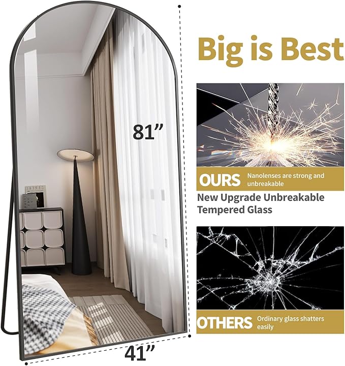DMWOODFL 81"x41" Black Arched Full Length Mirror