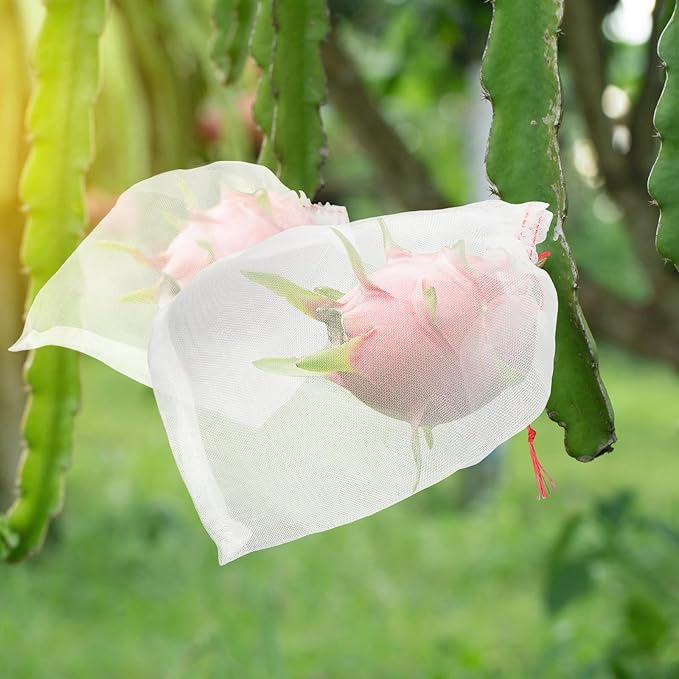 Fruit Cover Bags with Drawstring, 50pcs 10x10 Inch Garden Netting Fruit Protection Bags for Plant Flowers Vegetables Trees Away Bugs Birds Flies