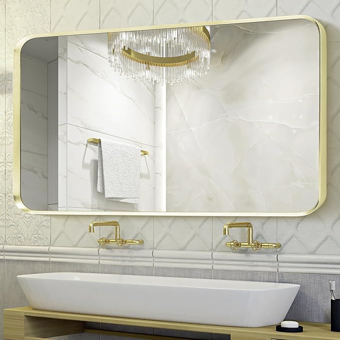 Gold Metal Framed Bathroom Mirror