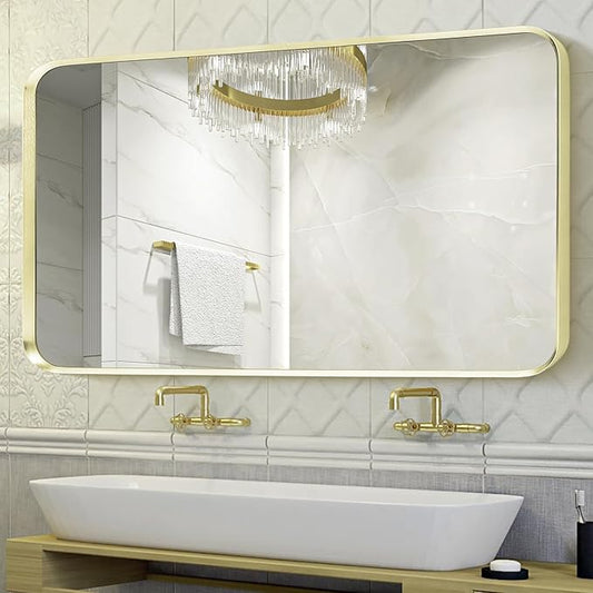Gold Metal Framed Bathroom Mirror