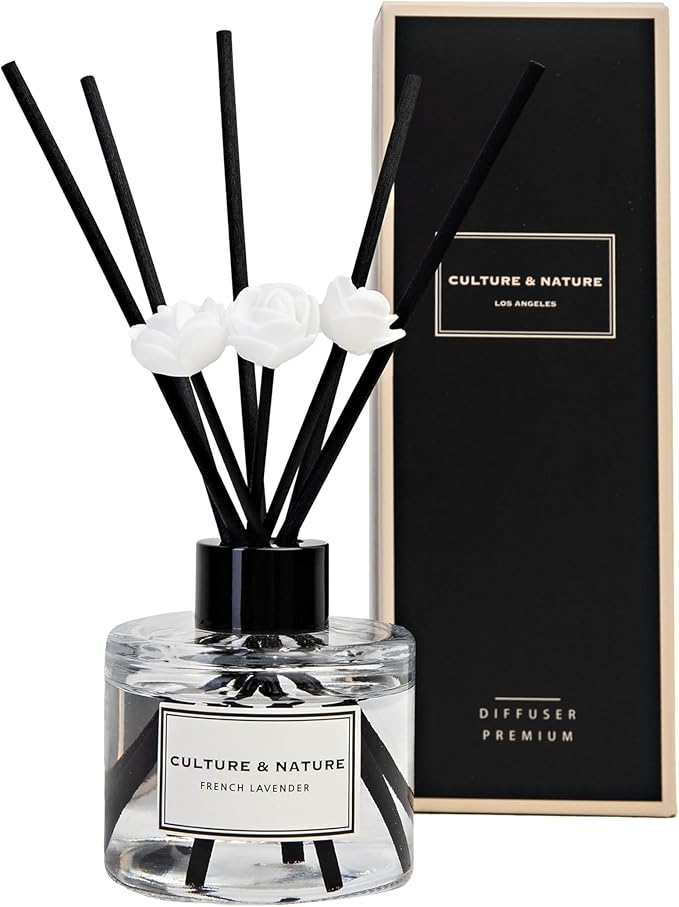 CULTURE & NATURE Reed Diffuser Set 4oz (120ml) French Lavender Scented Diffuser with Sticks Home Fragrance Reed Diffuser for Bathroom Shelf Decor