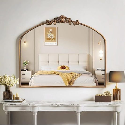 HQiJun Gold Wall Mirror, Large Arched Vintage Baroque Ornate Mirrors,