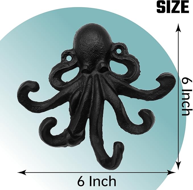 Octopus Cast Iron Wall Hook – Nautical Decorative Key Holder, Coastal Ocean