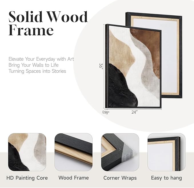 Large Framed Neutral Abstract Wall Art Set of 2