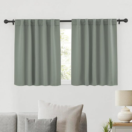 RYB HOME Sage Green Curtains, Small Window Curtains Tiers