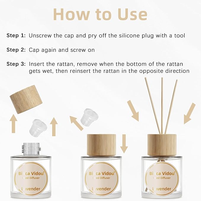 Binca Vidou Reed Diffuser Set, Lavender Osmanthus Orange&Lemon Scent Oil Diffusers with Sticks for Home Office Bathroom Aromatherapy Decor 1.69oz X 3