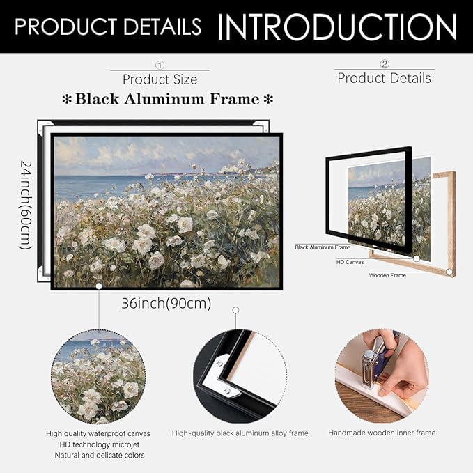 Nature Landscape Wall Art Coastal Wildflower Poster 24X36 inch Black Framed
