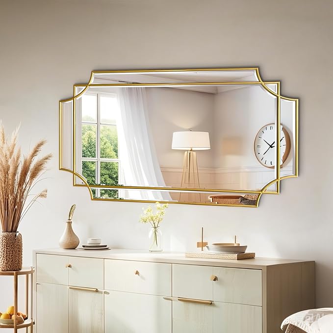 HQiJun Wall Mirror Full Length, Scalloped Beveled Polished Decorative Mirrors