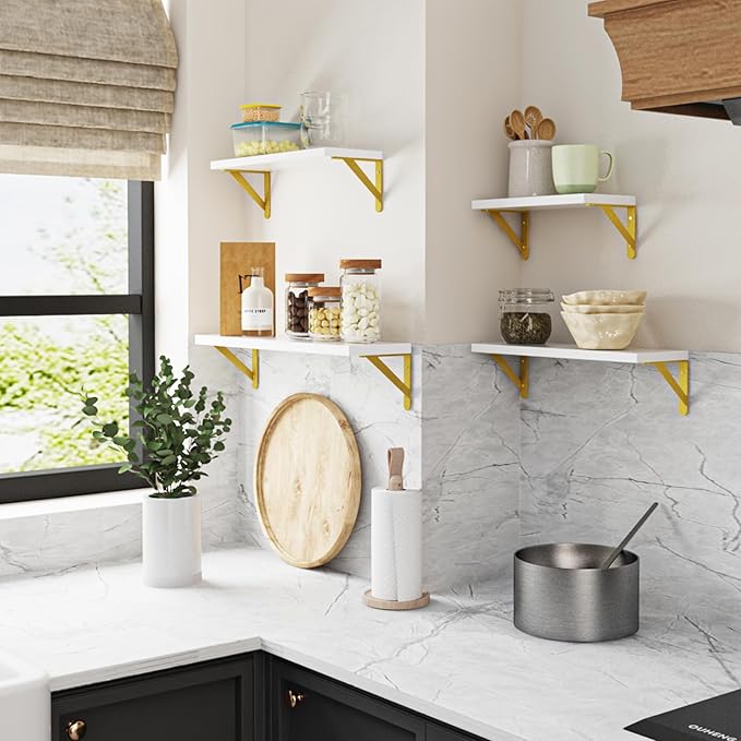 YGEOMER White Shelves for Wall, Different Sizes Wall Floating Shelves for