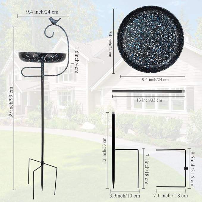Bird Baths for Outdoors,Metal Bird Bath for Outside,Birdbath & Stand Bird Feeders with Metal Stake Gifts for Bird Lovers(Black)