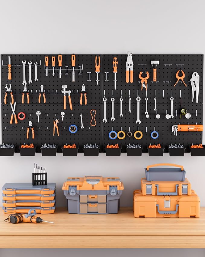 INCLY 158PCS Metal Pegboard Wall Organizer, 48x24 Inch Black Pegboard Panels