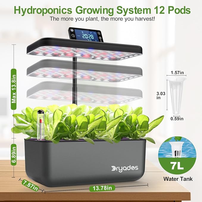 Hydroponics Growing System Kit with Seeds: 12 Pods Indoor Herb Garden Kit with LED Grow Light Plant Germination Kit Aeroponic Healthy Fresh Herbs Vegetables Hydroponic Planter for Home Kitchen Office