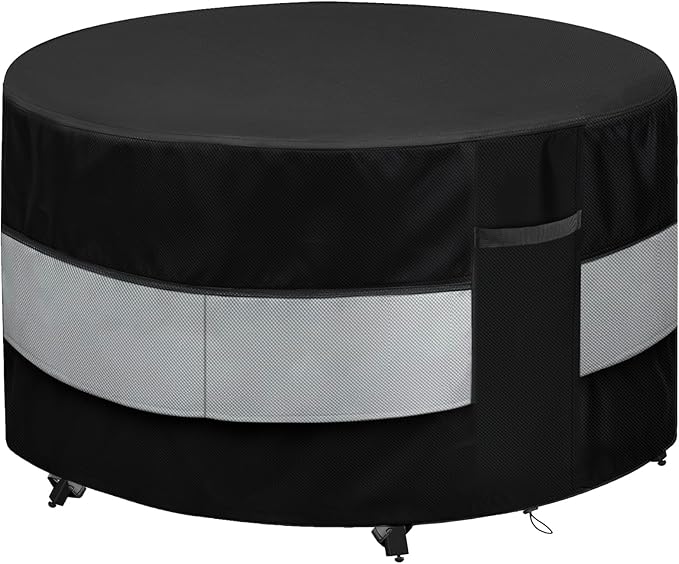 Round Patio Bar Height Table and Chair Cover Black Grey Waterproof Up to 10000pa for 90 x 43 Inch Outdoor Round Furniture Set Covers Patio Set Covers