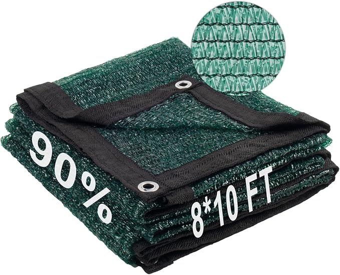 LOVE STORY 8x10FT 90% Dark Green Garden Shade Cloth, Sun Shade Cover Net Mesh Tarp with Grommets, Sunblock Net for Garden,Greenhouse,Plants and Patio