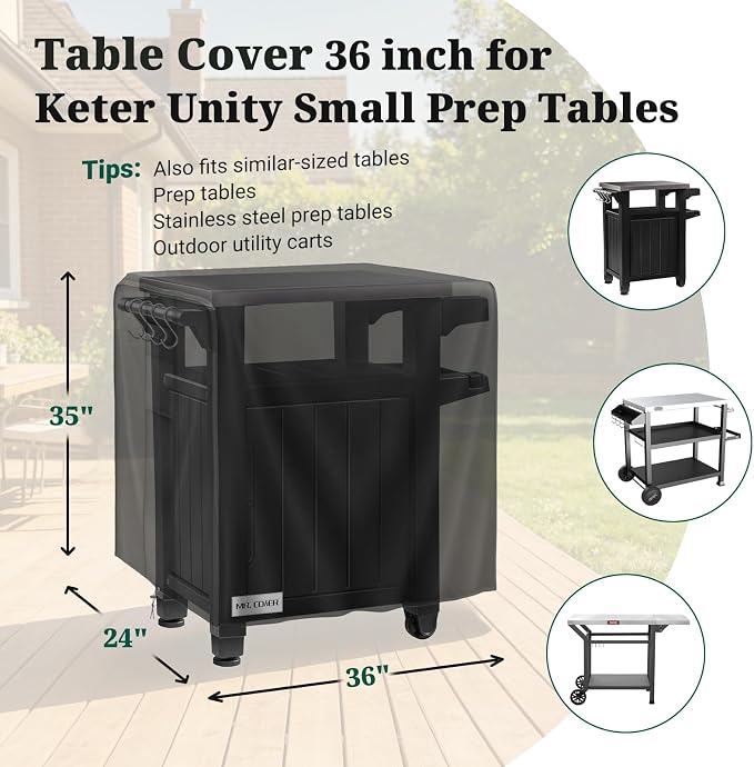 MR. COVER Outdoor Prep Table Cover, Compatible with 36 inch Keter Unity Small Portable Table, 600D Heavy Duty Waterproof for Grill Dining Kitchen Island Cart Protective, Outdoor Storage Cabinet Cover