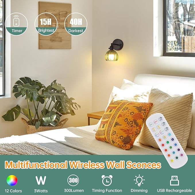 Shenmoyl Vintage Battery Operated Wall Sconce