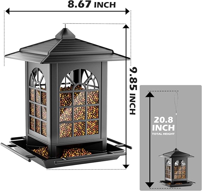 Birdream Bird Feeders for Outdoor Hanging, Assembly Required, 1-Min Easy Setup, Classic Courtyard Design, Attracting Cardinals Chickadees Goldfinches & Sparrows - Black