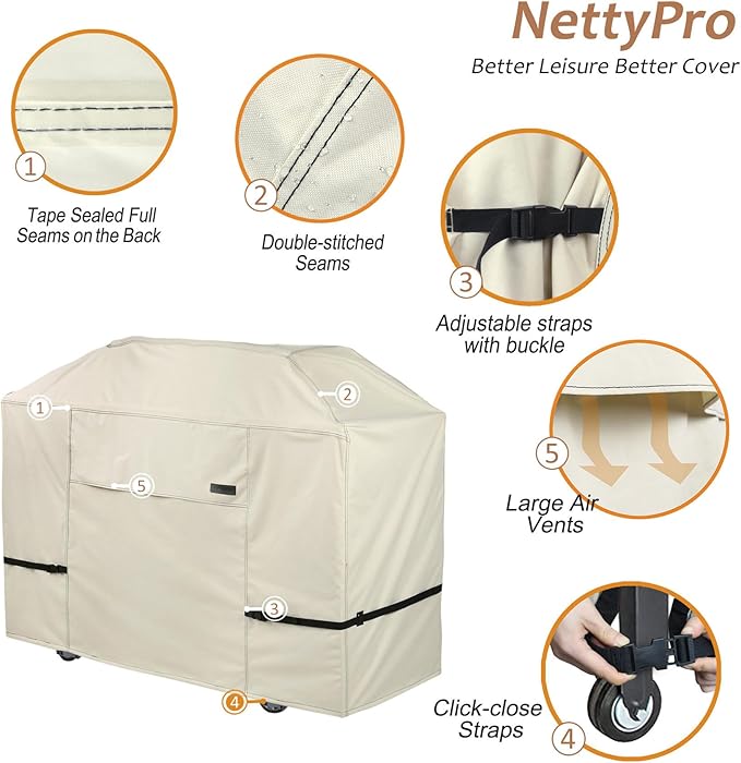 NettyPro Griddle Cover for Blackstone 36 inch Griddle Waterproof Heavy Duty 4 Burner Flat Top Gas Grill Cover 36" Cooking Station, Beige